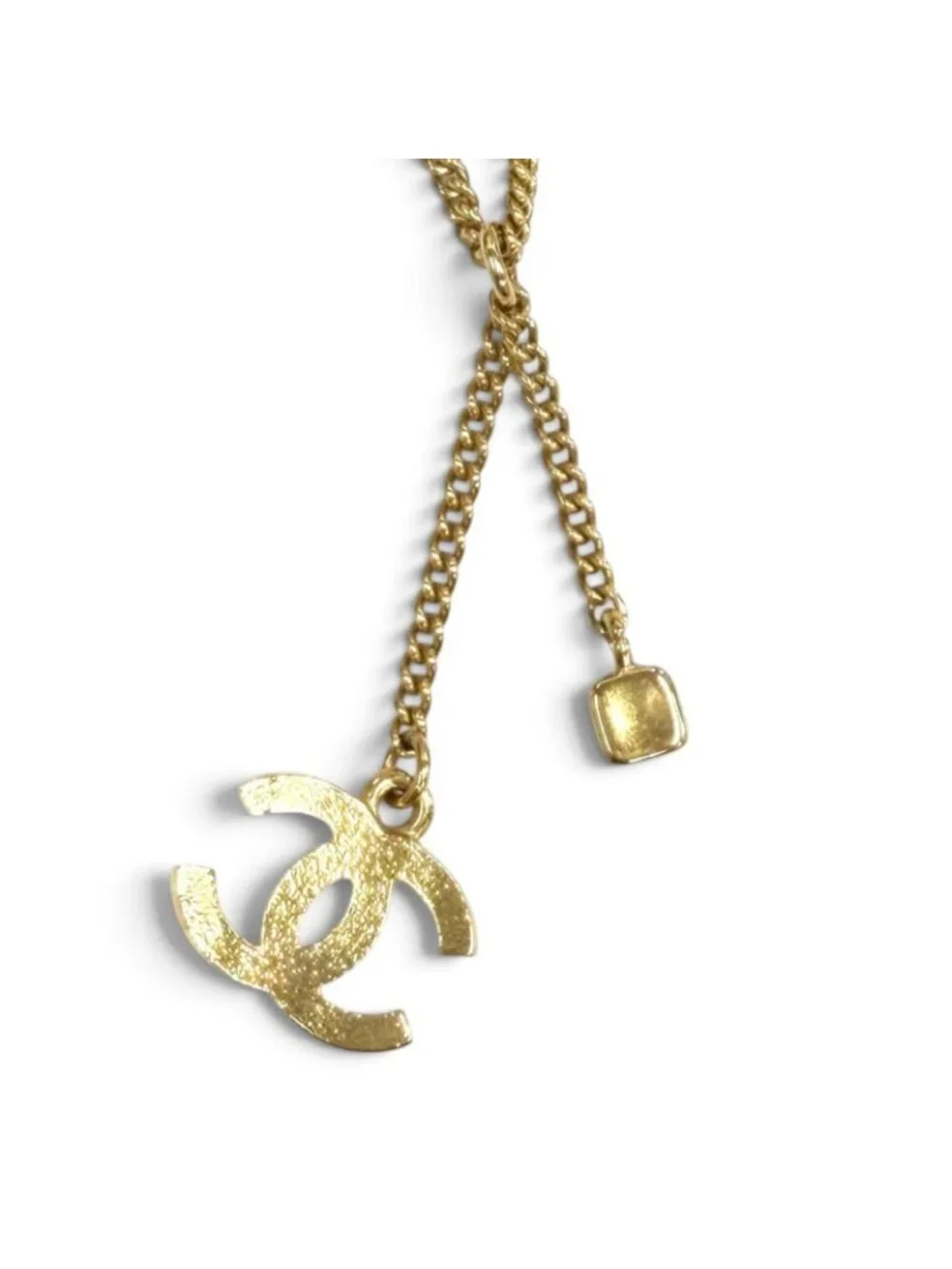 Chanel CC Logo Quilted Rhinestone Necklace Gold French